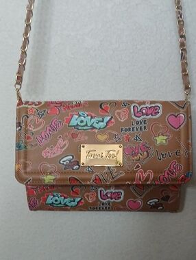 Tan Graffiti Love Chain Shoulder Bag by